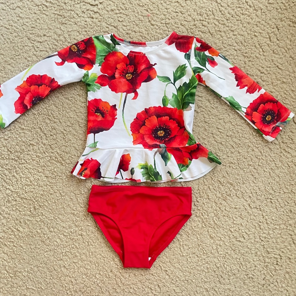 Next Red flowered long sleeve BIKINI SET 9-12 Months